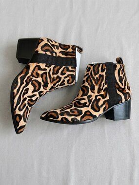 Linea Paolo Sevilla Leather Boots Tan/Black Leopard Sise 7.5